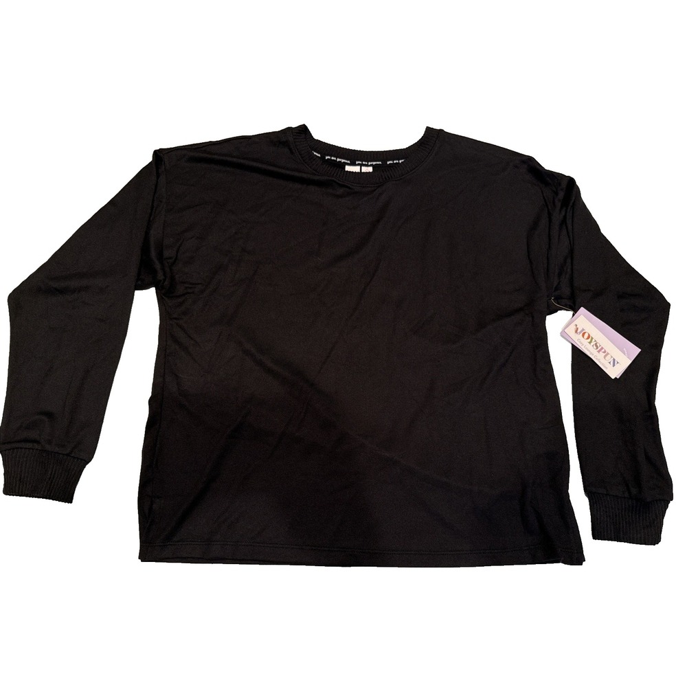 Joyspun Women's Long Sleeve Hacci Knit Shirt - Black - Medium  8-10  New  NWTs